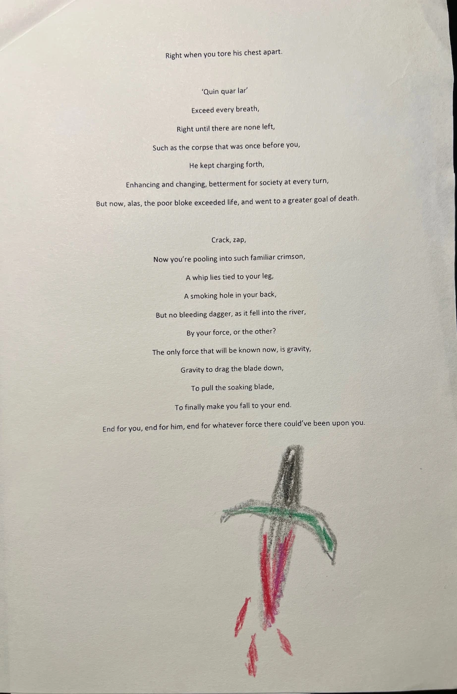Image of the force poem (pg. 2) as part of a schoolwork poetry book